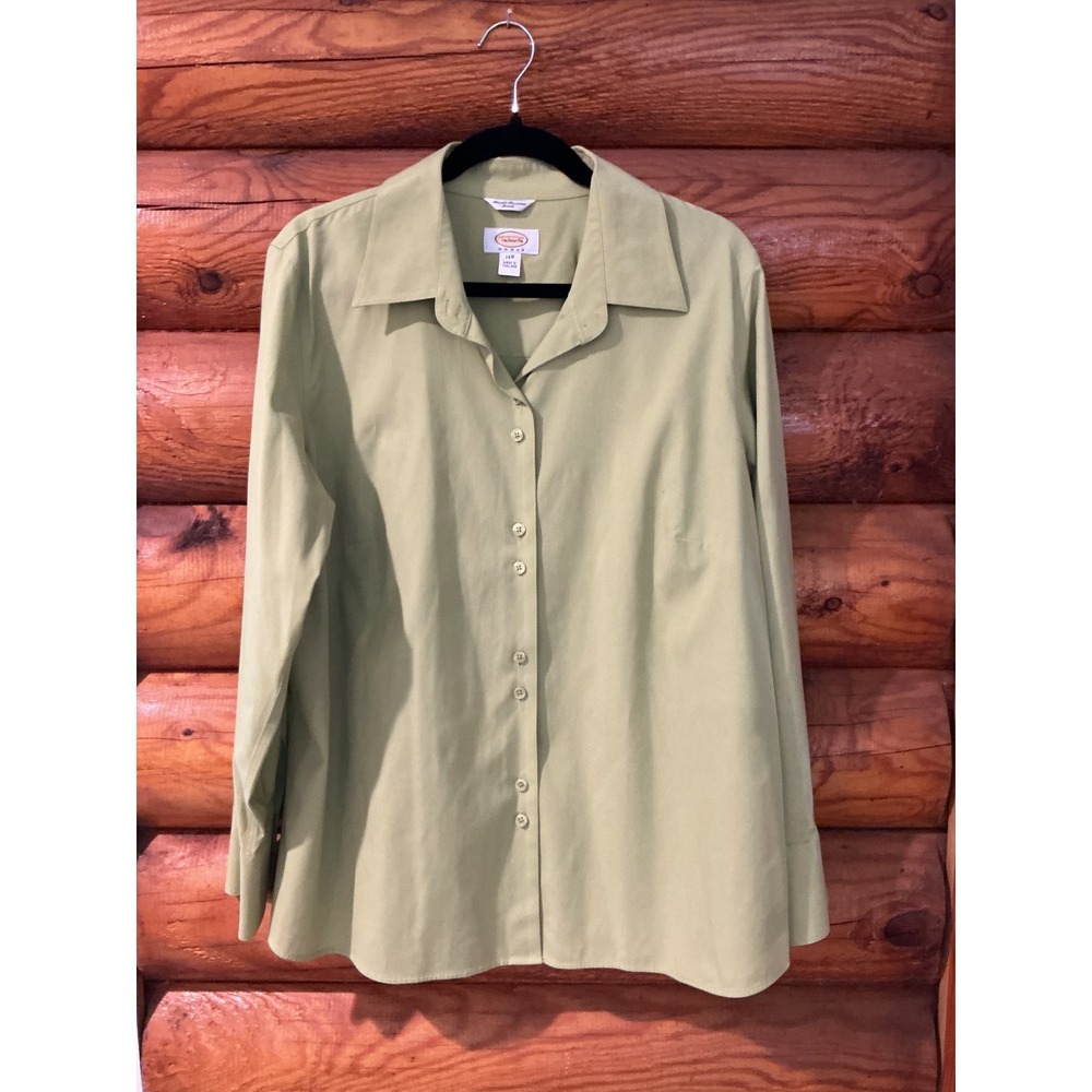 Talbots Woman Sage Green Wrinkle Resistant Stretch Button Down Shirt 14W